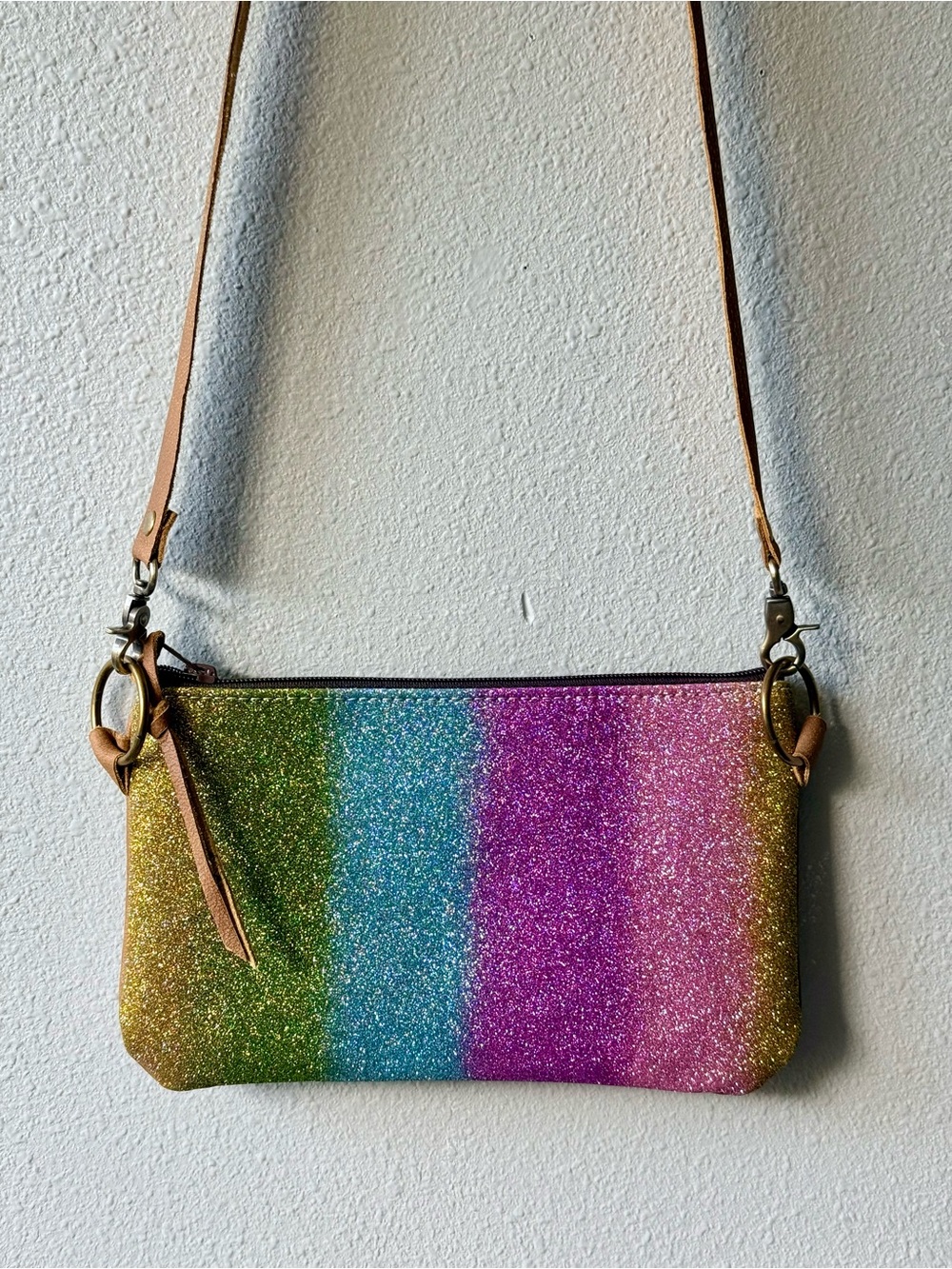 Keep it Gypsy Western Chic Glitter Leather Cowhide Crossbody Bag